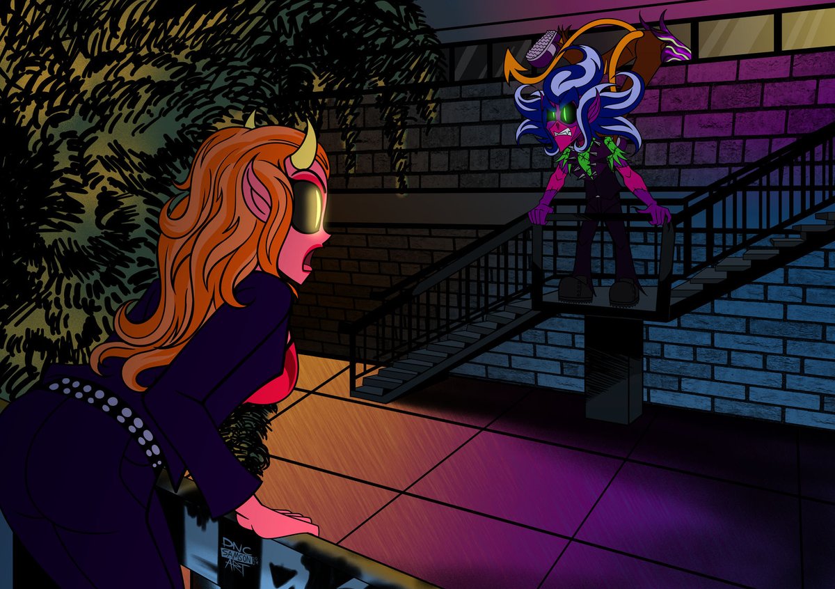 DNCSamsonART's tweet photo. Samson and Gibbon are breaking into the auditorium through a window because someone left a guitar inside. Charlotte looks oddly to see their boost lift.
#DEVOMBEEZ #DEVOMBEEZBandOfTheLivingDead #MalevolentSamson #RowdyGibbon #Charlotte #originalcharacters https://t.co/UR0C0BZJXS