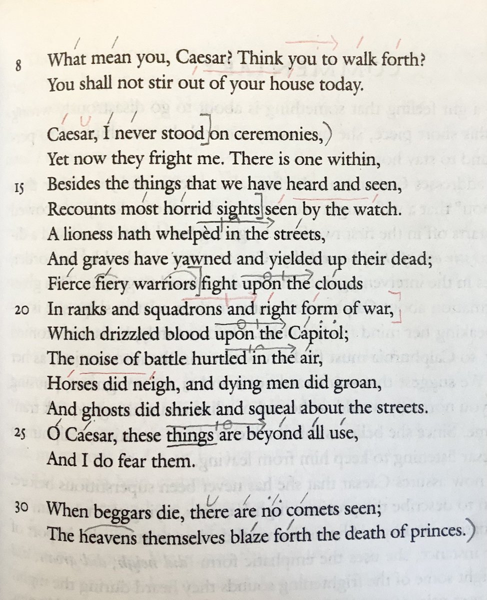 8Dawntreader8's tweet photo. Dark forebodings from Calphurnia, Caesar’s wife. /1

#DailyMonologue #Shakespeare #JuliusCaesar 
#IambicPentameter #BlankVerse #prosody #scansion #Poetry #PoeticMeter #monologue https://t.co/3tPTZsWZPe