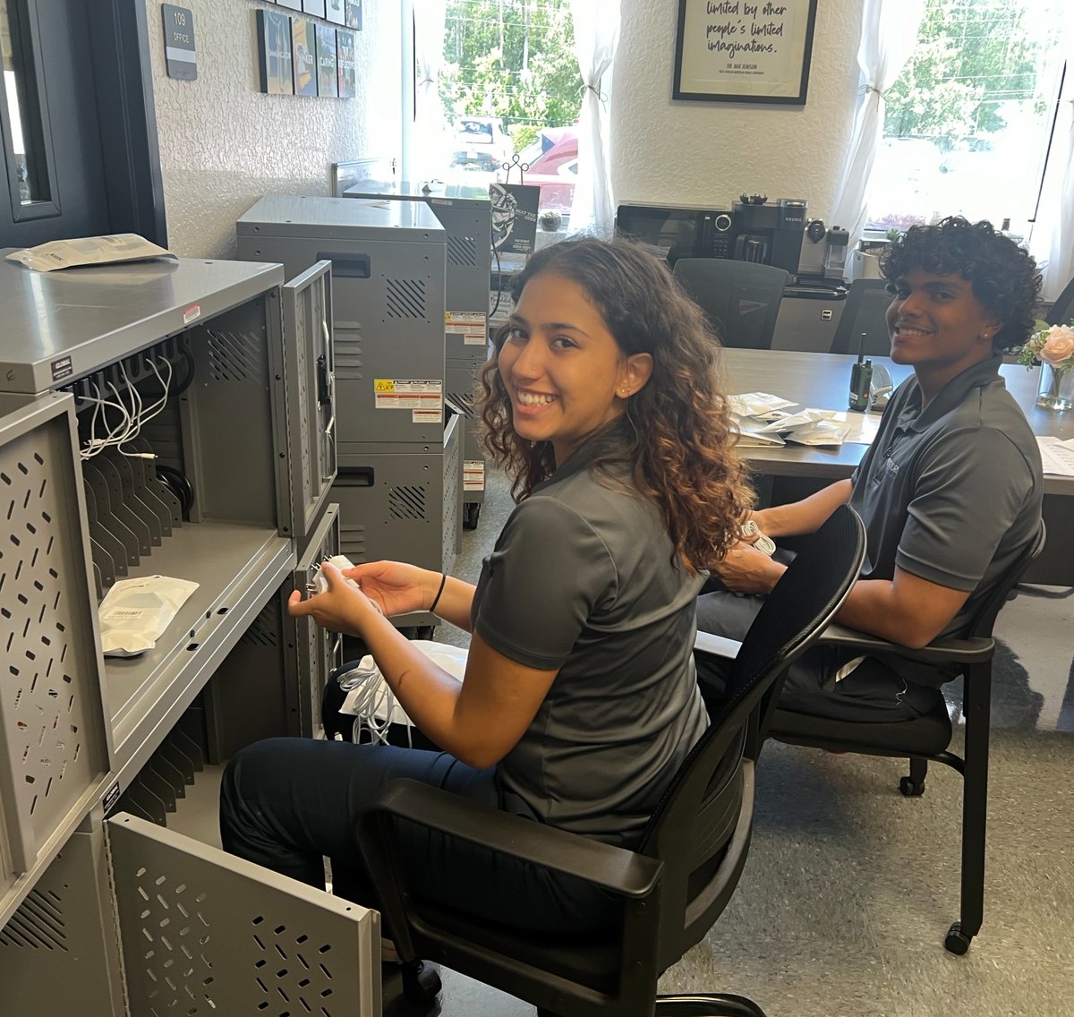 VictorySchools's tweet photo. 💻 Our Executive Intern Knights are stepping up and giving back! These 11th and 12th graders are hard at work setting up iPad carts for testing and classroom use, ensuring our school is ready for success. 🛡️ #KnightCommunity #LeadershipInAction #TechSavvyKnights #VictoryKnights https://t.co/EIaVTnBasZ