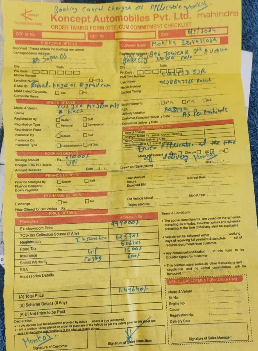 HanuRahul's tweet photo. @anandmahindra @Mahindra_Auto booking date:06.05.2024
Model: XUV 3XO (AX5)
Dealer: KoNCEPT noida extension
Status on 28.08.24 (15 weeks): No response from dealer. Blaming Mahindra production plan!

"Nitin" from Koncept Mahindra not even responding to my calls! 

POOR CRM! https://t.co/9qYPJO7ptG
