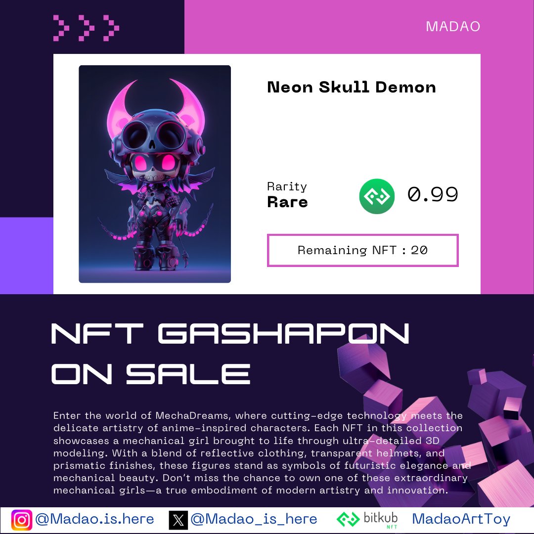 Madao_is_here's tweet photo. Art is meant to be experienced. Feel the energy of our newest NFT in every detail. 📷
💫 MechaDreams in Gashapon
👉🏼 Interested in this collection? You can visit at: https://t.co/lDwv6LSQDX
#NFT #BitkubNFT #NFTTHAILAND #NFTcollection #NFTcollector #BitkubChain #BitkubNFT https://t.co/9k1qqSsRlH