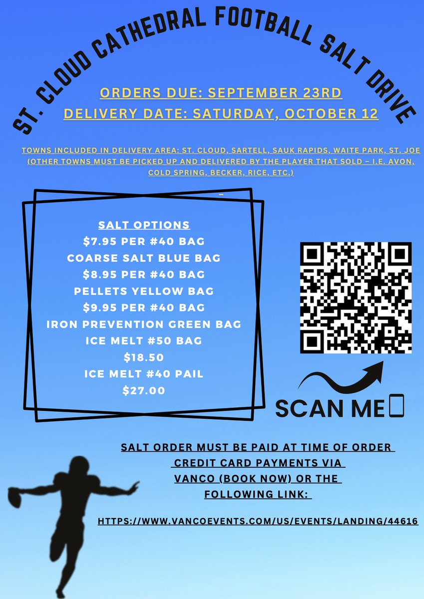 Don't forget to stock up during the Cathedral Football Salt Sale.  Delivered right to your door.
vancoevents.com/us/COAA