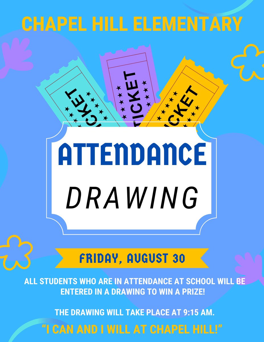Our first Attendance Drawing is this Friday, August 30th at 9:15 am. The winner will be announced on the Chapel Hill Broadcast!
