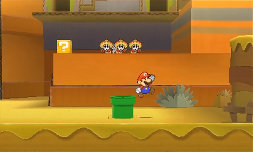 PaperMarioBeta's tweet photo. In the E3 2012 trailer for Paper Mario: Sticker Star, the Shy Guy trio at the Yoshi Sphynx only had three Sombrero Guys rather than a Sombrero Guy, an Accordion Guy, and a Maraca Guy. https://t.co/Iz9LlI22YO
