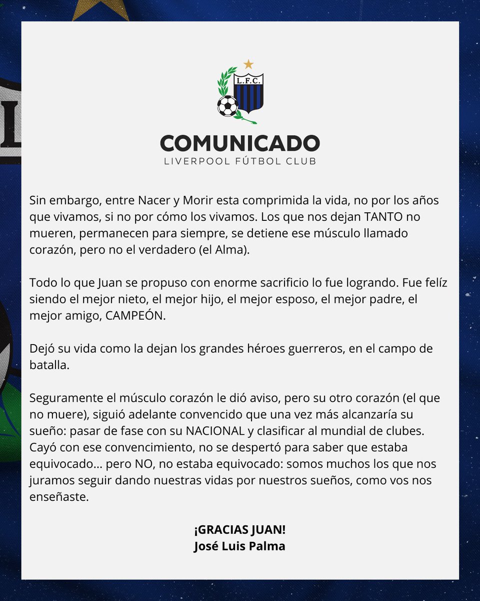 LiverpoolFC1915's tweet image. Mensaje del presidente José Luis Palma.