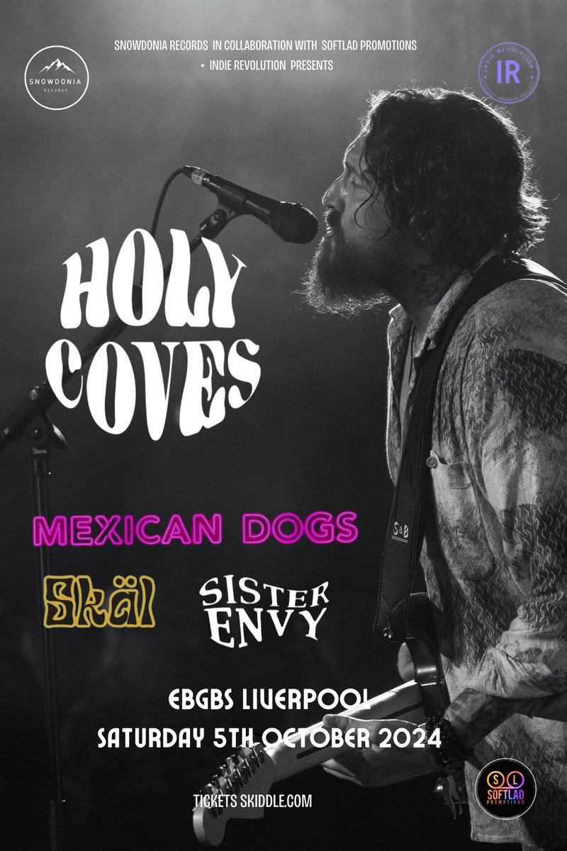 Holy Coves (@holycovesband) on Twitter photo ‼️ LIVERPOOL ‼️
We're buzzing to announce the brilliant <a href="/MexDogsOfficial/">Mexican Dogs Official</a> will join us as main support for our Liverpool tour date at <a href="/ebgbsliverpool/">E.B.G.B.S</a> Sat 5th Oct 📅
Along with our <a href="/SnowdoniaRec/">Snowdonia Records</a> label brothers <a href="/SkalBandUK/">Skäl</a> & <a href="/SisterEnvyBand/">Sister Envy</a>
Tickets 👇
linktr.ee/HolyCoves ‼️ LIVERPOOL ‼️
We're buzzing to announce the brilliant <a href="/MexDogsOfficial/">Mexican Dogs Official</a> will join us as main support for our Liverpool tour date at <a href="/ebgbsliverpool/">E.B.G.B.S</a> Sat 5th Oct 📅
Along with our <a href="/SnowdoniaRec/">Snowdonia Records</a> label brothers <a href="/SkalBandUK/">Skäl</a> & <a href="/SisterEnvyBand/">Sister Envy</a>
Tickets 👇
linktr.ee/HolyCoves