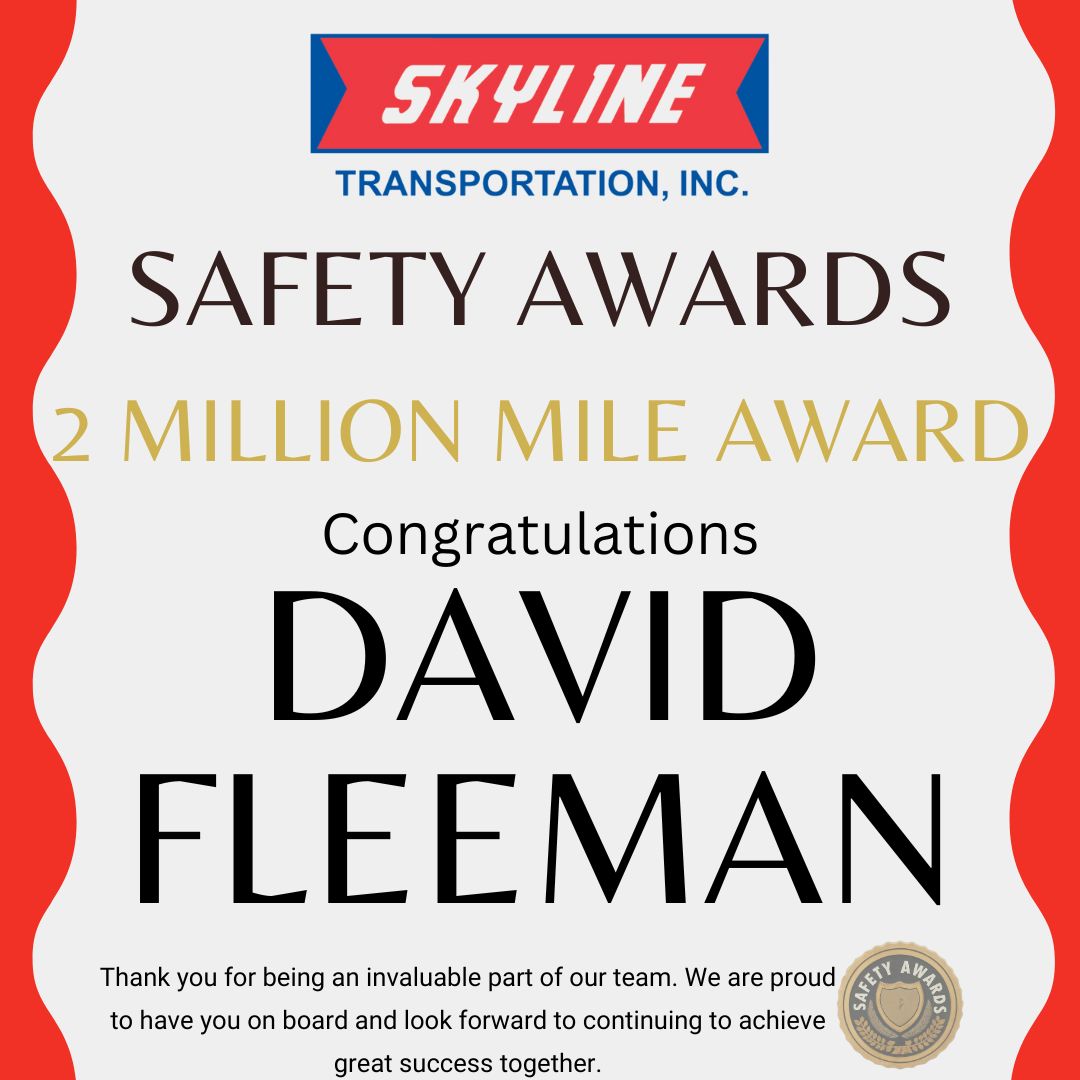 SkylineKnox's tweet photo. A huge congratulations to David Fleeman on receiving his 2 Million Mile Award! We’re incredibly proud to have David as a key member of the Skyline Transportation team. Thank you for your outstanding service, David—here’s to many more miles on the road! 
#2MillionMileAward https://t.co/R4eGo9q3Ag
