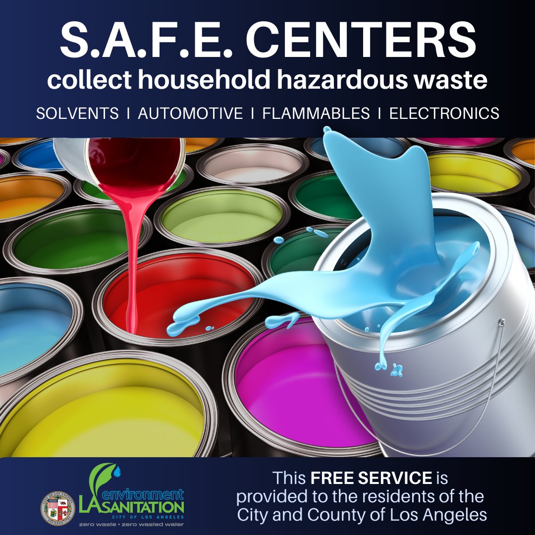 LACitySAN's tweet photo. Help prevent #pollution by dropping off hazardous waste like paint at your nearest SAFE Center.
https://t.co/YlA0OSmDkc
#LASAN #environment #nonrecyclable #paint #thinner #safetyfirst #safecenters https://t.co/1rcuZa3CjD