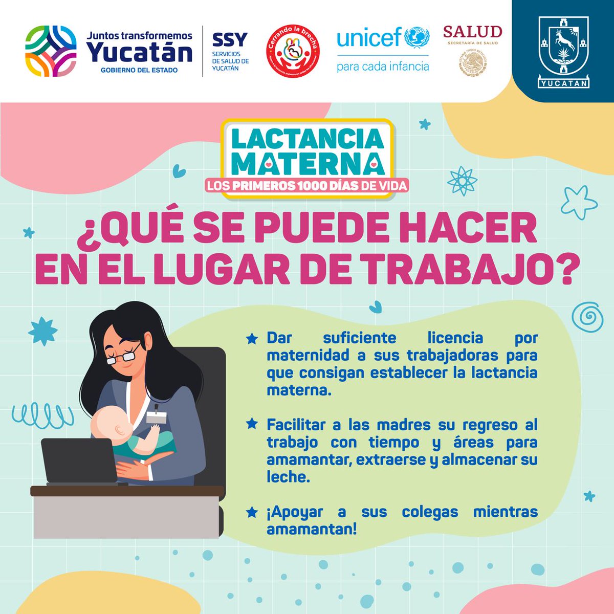 salud_yucatan's tweet image. Te compartimos algunos consejos para poder continuar la #LactanciaMaterna durante tu jornada laboral. Conoce más bit.ly/LacMatSSY #CerrandoLaBrecha
#ApoyoALaLactanciaParaTodos
#MexicoSMLM2024