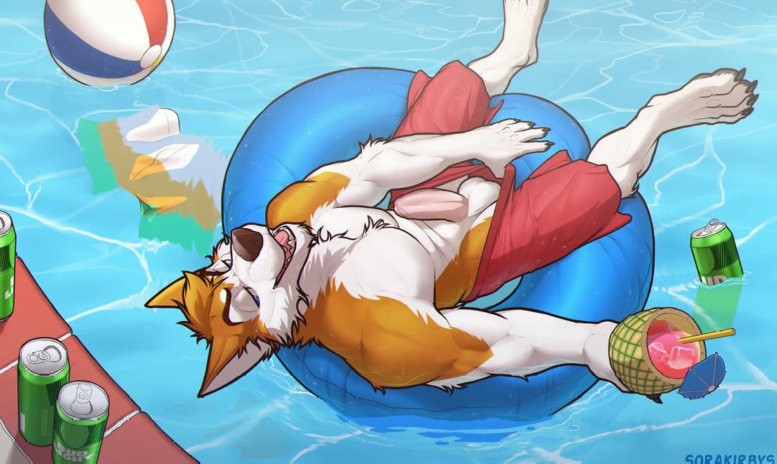 Like what you see, poolpup? Fetch me another drink and maybe ~this~ will be waiting for you when you get back
😘🍹🍆💦

Old comm from <a href="/sorakirbys/">Mr. Wolf</a> - perfect time for a repost with #Megaplex starting soon! See y’all there!

#nsfw #furryart #furry