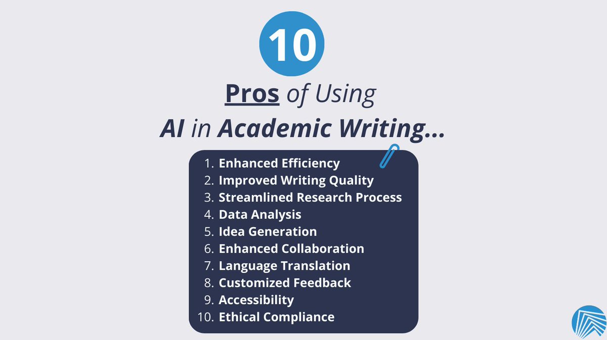 SciTechEdit's tweet image. 🚀 Explore 10 AI Benefits for Academic Writing:

1️⃣ Efficiency
2️⃣ Quality
3️⃣ Research
4️⃣ Data Analysis
5️⃣ Ideas
6️⃣ Collaboration
7️⃣ Translation
8️⃣ Feedback
9️⃣ Accessibility
🔟 Ethical Compliance
Boost your writing with AI! 

Read: loom.ly/_-IgQKg

#AcademicWriting #AI