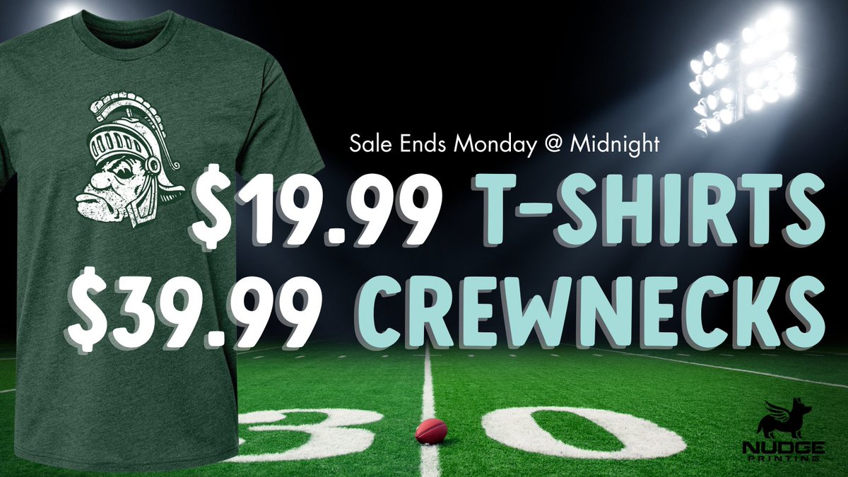 Kickoff football season with us! 🎉 Enter to win a $50 gift card by following us and retweeting this! Sale ends on Monday! 🤯🏟️🏈

nudgeprinting.com/collections/mi… 

Winner will be chosen on Monday!

#MichiganState #GoGreen <a href="/MSUGear/">Michigan State Gear</a>