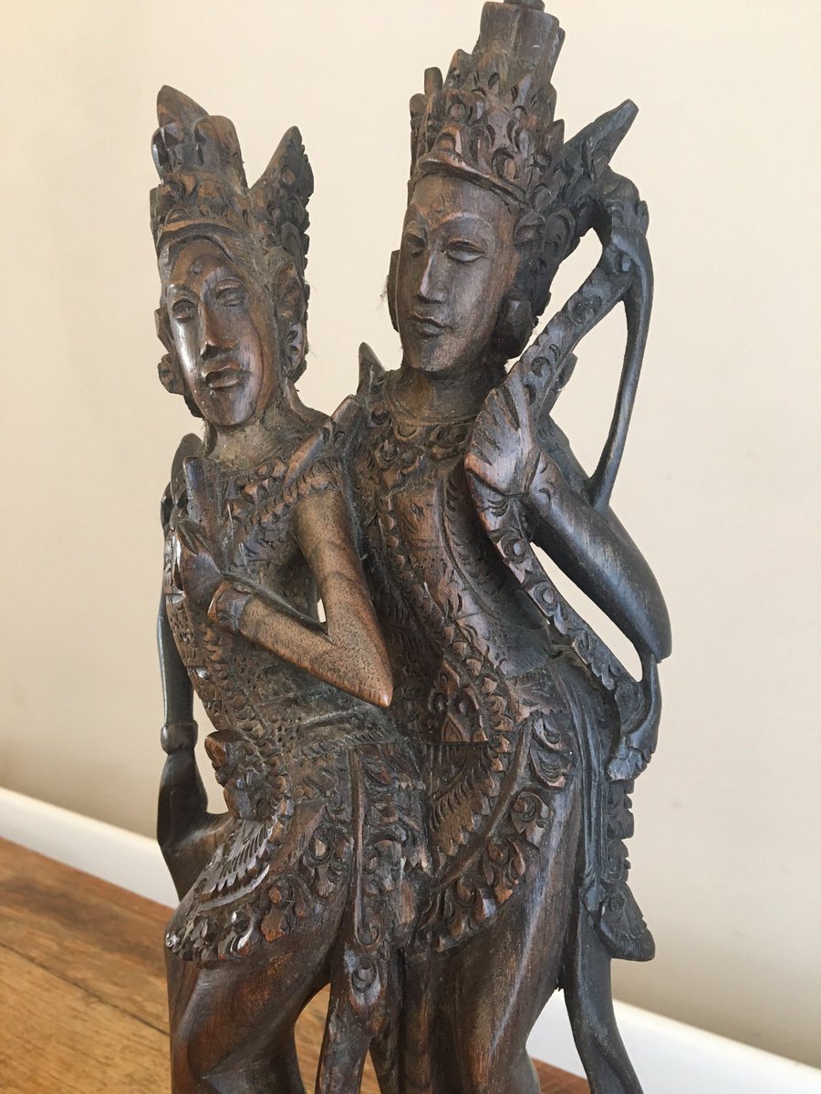 Something a bit different today: a mid-20th century Balinese carving of two Goddesses. If you'd witnessed my appalling woodwork at school, you'd understand how in awe I am of anyone who can carve this from a single block of wood. #antiques