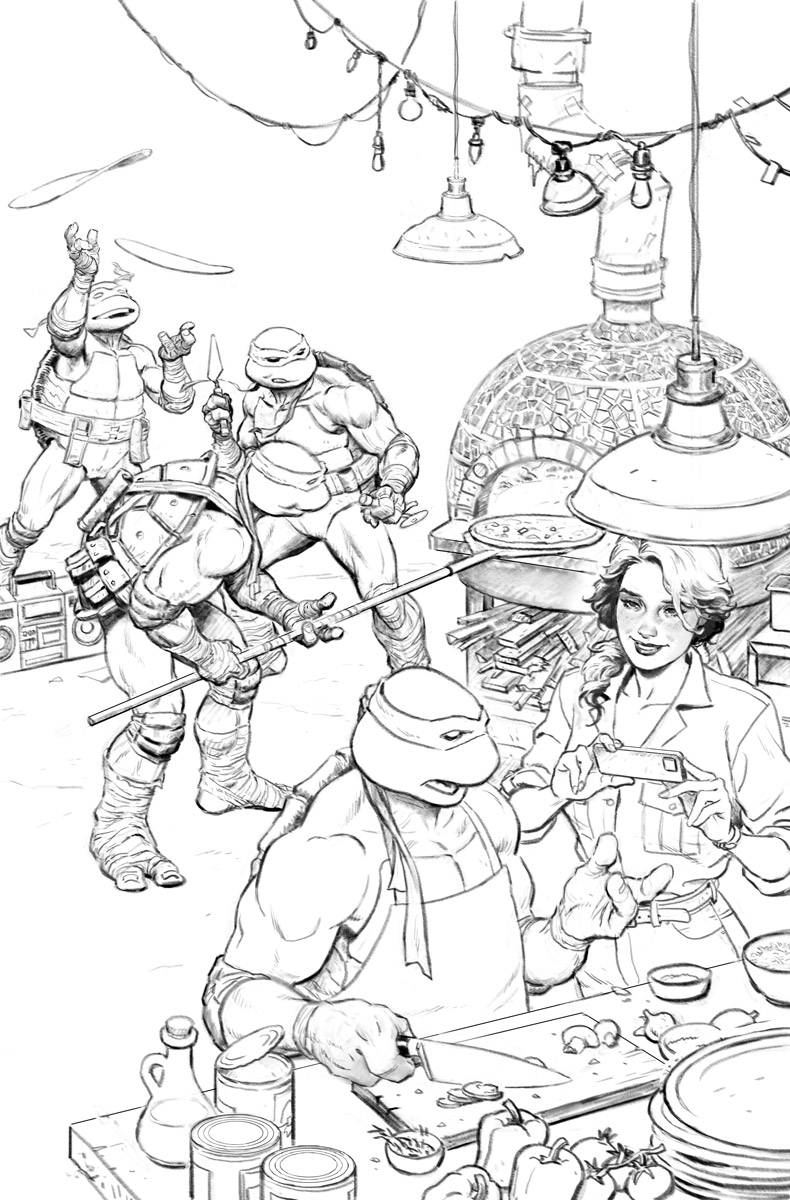 Here are some progress pics from that #TMNT No. 4 cover. 