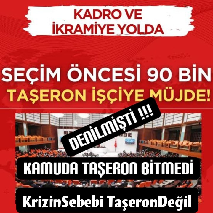 Ekonomik KrizinSebebi TaşeronDeğil
Bedelini bize ödetmeniz doğru değil.
Verdiğiniz sözü unuttunuz.
<a href="/RTErdogan/">Recep Tayyip Erdoğan</a> 
<a href="/dbdevletbahceli/">Devlet Bahçeli</a> 
<a href="/AKPartiTBMMGrup/">TBMM AK Parti Grup Başkanlığı</a> 
<a href="/MhpTbmmGrubu/">MHP TBMM Grubu #MHP</a> 
<a href="/akbasogluemin/">Av. M.Emin AKBAŞOĞLU 🇹🇷</a> 
<a href="/isikhanvedat/">Prof. Dr. Vedat Işıkhan</a>