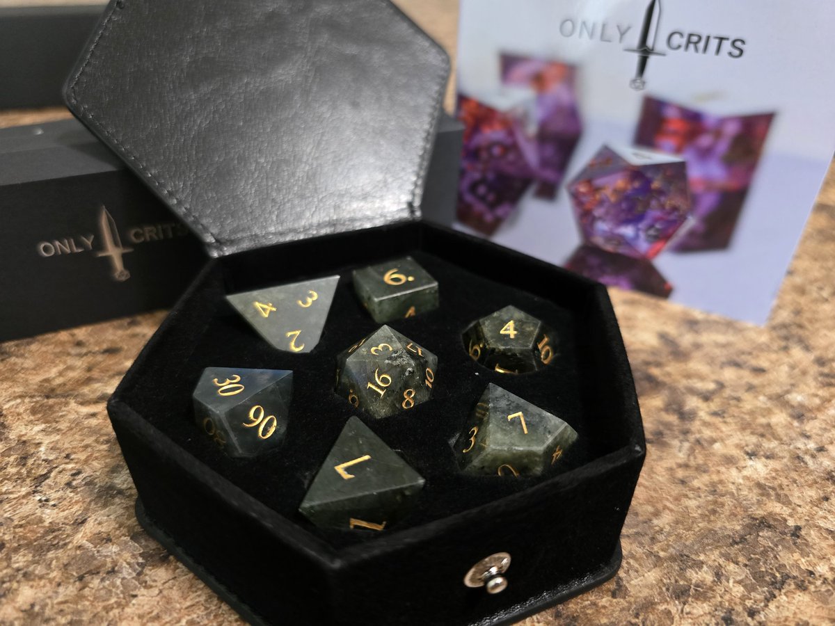 MonSquadDnD's tweet photo. Want to get your hands on the sets that we use here on the podcast? You can when you purchase: the Wizards Phylactery skull dice, Labrodite Essence stone dice, Runic Illusion sharp edge dice, and Nimbus Noir sharp edge dice.
#ad https://t.co/SSpQT5zEpv