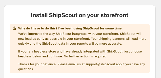 I've been working on ShipScout onboarding the last few days.

I decided to invest a little extra time to make sure we make the transition as smooth as possible for existing merchants.

Change is annoying and hard. Hopefully this helps.