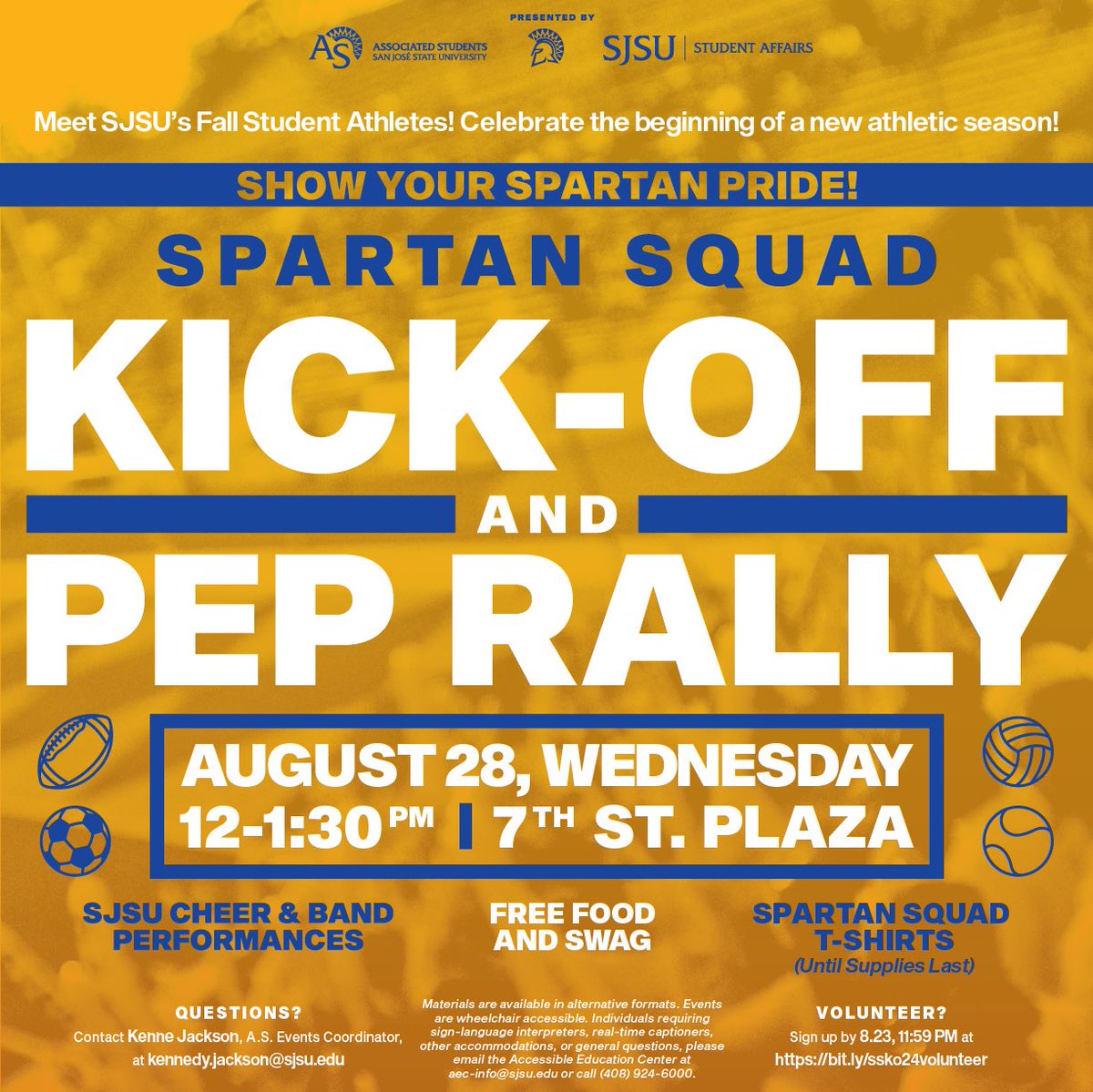 SJSUConductCrew's tweet photo. Almost time for the Pep Rally! See you on the Paseo at Noon! 💙💛🎉🥁🏈⚽️🏟️ #AllSpartans https://t.co/7EZJmwa22A