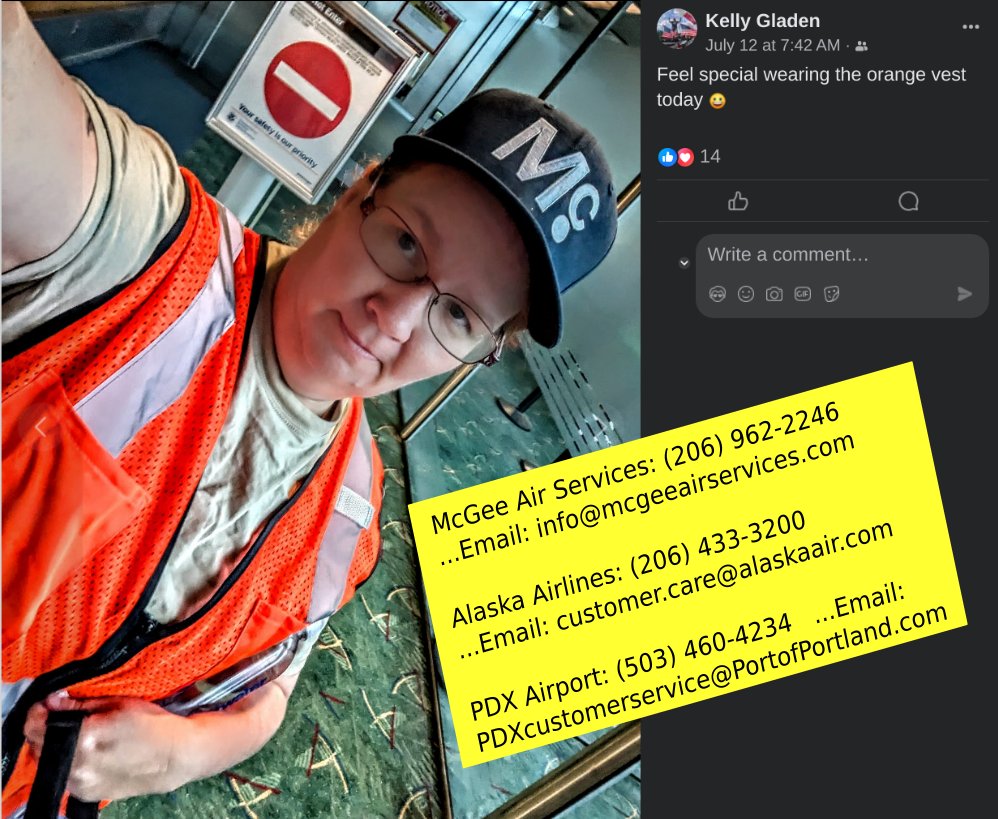 Good morning! Lets make today a really bad day for Kelly Gladen the bigot. Take a moment to contact her employer, and Alaska Airlines and the PDX Airport. Politely demand she be fired for her harassment of the LGBTQ community. Thank you! &lt;3 

x.com/BoringAFA/stat…