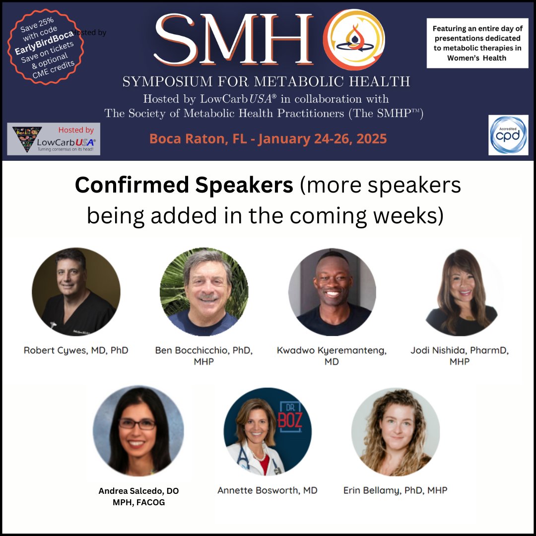 Get ready for the Symposium for Metabolic Health in sunny Boca Raton, FL, from January 24-26, 2025! 🌴

This year, we're dedicating an entire day to presentations relating to metabolic therapies for treatment &amp; management of Women's Health, led by experts <a href="/JodiNishida/">Jodi Nishida, PharmD, MHP</a>  &amp;