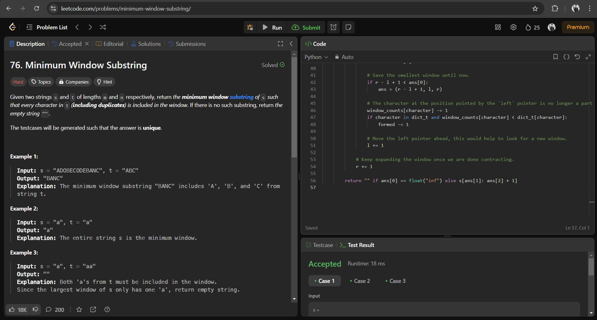 dashish703's tweet image. Day 59 of my 60-day DSA challenge on LeetCode! 🎯🚀
Today&apos;s Problem:  &quot;Minimum Window Substring&quot;! Sharpening my skills in string manipulation and sliding window techniques!
Excited to keep pushing through, one problem at a time! 💪
#LeetCodeChallenge #DSA #Day59  #100DaysOfCode