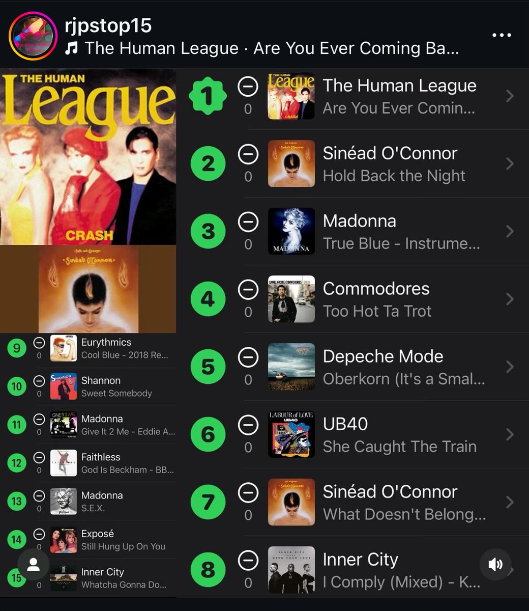 RjpsTop15's tweet photo. RANDOM PLAYLIST TOP 15: Apr 28/24 Listen and follow via Instagram link in bio #innercity #exposé #madonna #faithless #shannon #eurythmics #sineadoconnor #ub40 #depechemode #commodores #thehumanleague https://t.co/dUxYjltYLc