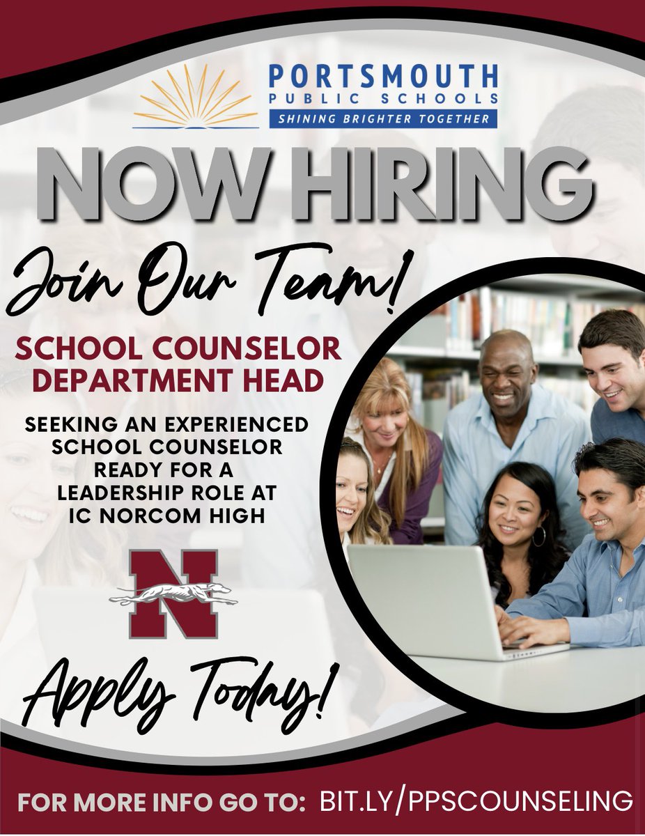 The <a href="/ICNorcomHigh/">I.C. Norcom High</a> Greyhounds are seeking a School Counseling Director. Use the link below to apply:

ats3.atenterprise.powerschool.com/ats/job_board_…