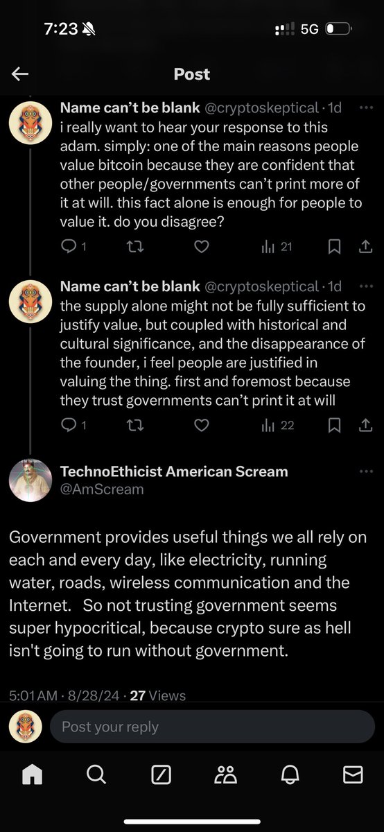 cryptoskeptical's tweet photo. a few interesting examples of @AmScream shifting focus and changing the subject without engaging with arguments. at first i thought it was accidental, like he just wasn’t reading or something. beginning to question that now https://t.co/CBrYkEWICb