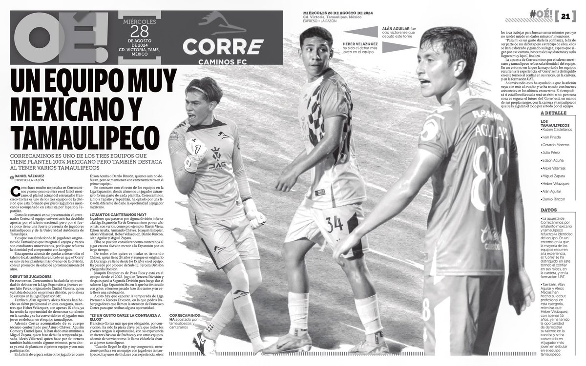 NDanielVazquez's tweet photo. .@CFCorrecaminos: UN EQUIPO MUY MEXICANO Y TAMAULIPECO 👏🏼✅🇲🇽

El Corre es uno de los planteles de la liga que cuenta con la totalidad de mexicanos 🇲🇽 además de tener un buen número de tamaulipecos y estudiantes de la @UAT_mx

La información aquí: https://t.co/asxBwVswBX https://t.co/dsklNkMeAZ