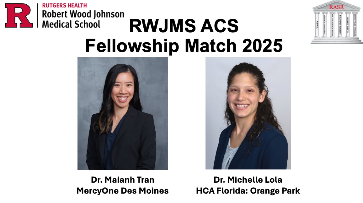 Congratulations to the soon to be SCC fellows who matched today🎉 

Especially to Drs Tran and Lola! Welcome to the <a href="/rwjsurgery/">Rutgers RWJMS Surgery</a> <a href="/RWJMS/">Rutgers RWJMedSchool</a> family! 

<a href="/SurgEdMD/">Mayur Narayan</a> <a href="/A_Teich/">Amanda Teichman</a> <a href="/DrReemaKar/">A. Reema Kar, M.D.</a> <a href="/DrJosephSHanna/">Joseph S Hanna</a> <a href="/zack_englert/">Zachary Englert</a> @JoelleG_MD <a href="/JulieGoswami23/">Julie Goswami</a> <a href="/Dan_Whitley/">Dan Whitley</a> <a href="/DrGregoryPeck/">Gregory Peck, DO, MPH, FACS</a> <a href="/BradChernock_MD/">Brad Chernock</a>