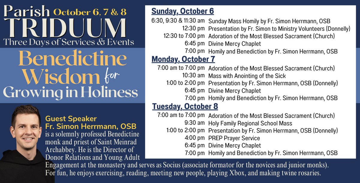 MonkSimonOSB's tweet photo. Just in case you're nearby Aston, PA and the Church of St. Joseph -- October 6-8, 2024. https://t.co/lZKPzPsDtr