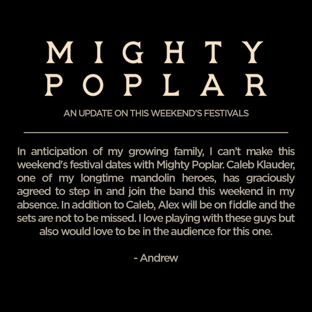 Mighty Poplar (@mighty_poplar) on Twitter photo An update on this weekend’s festivals <a href="/EarlScruggsFest/">Earl Scruggs Music Festival</a> + Thomas Point Beach Bluegrass Festival An update on this weekend’s festivals <a href="/EarlScruggsFest/">Earl Scruggs Music Festival</a> + Thomas Point Beach Bluegrass Festival