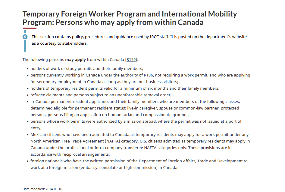 TTRRMK's tweet photo. Today's end to the public policy does not impact those who were always permitted to apply for a work permit from inside Canada https://t.co/uCKjrCR0DK https://t.co/luZ9a49x7c