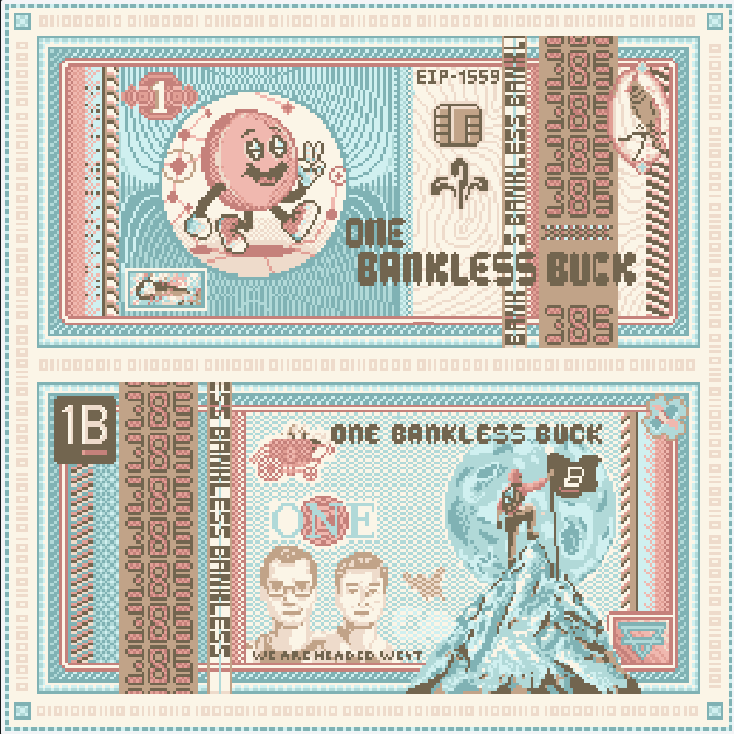 Our <a href="/basepaint_xyz/">BasePaint</a> ✨ Bankless Buck ✨ canvas is ready to mint! 💵

Minting is open for 24 hours and minters who complete the quest on Bankless below enter into a raffle for a year of free Bankless Citizenship + a physical print of the Buck!

🔗 basepaint.xyz/mint