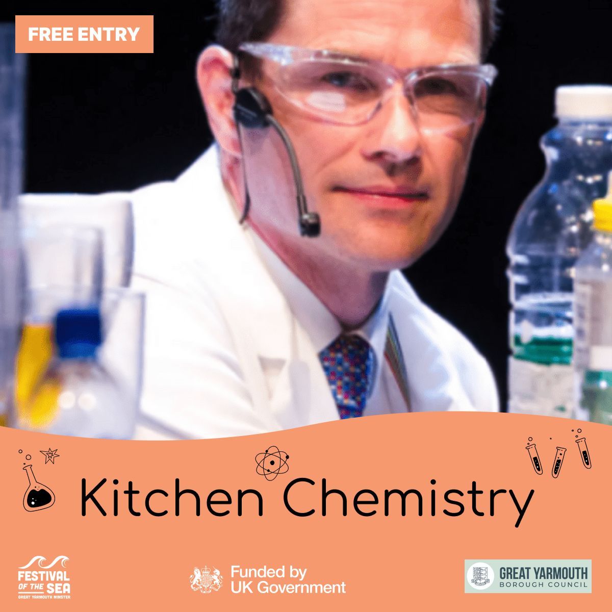 Science comes to life with Professor Stephen Ashworth and his Kitchen Chemistry show exploring the science of the sea and the natural world. Tuesday 3rd at 6pm and Thursday 5th September at 4pm. Free entry!