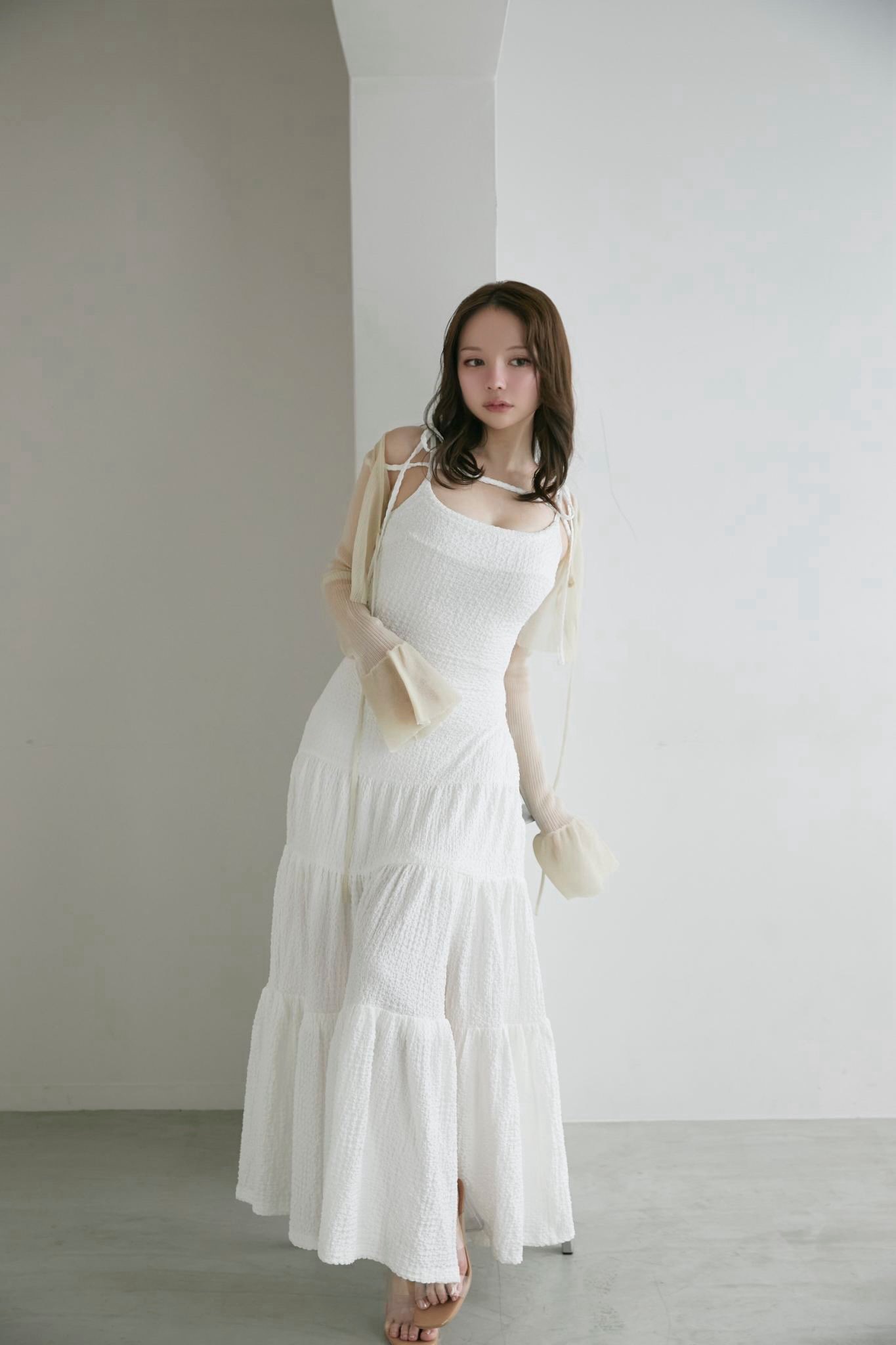 ワンピース andmary Nadia check long beige ANDMARY】Nadia check long dress