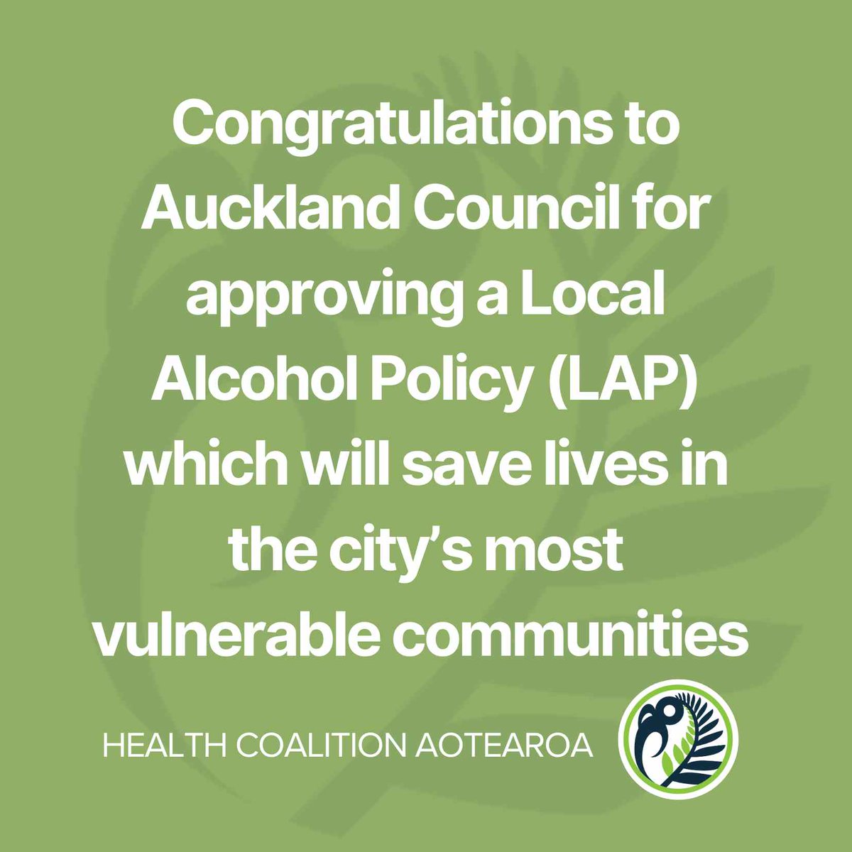 Congratulations to Auckland Council on their long fight against the alcohol lobby (4917 days). The new policy is a step forward, but it's time for national leaders to take stronger action. #HealthFirst #AlcoholPolicy Read HCA's full statement here: healthcoalition.org.nz/auckland-alcoh…