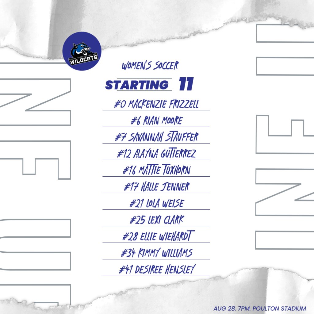 CSCWildcats's tweet photo. Your starting 11 for tonight's @cscwomensoccer match against Stephens College Stars

#GoWild #CSCWildcats #CSContheHill https://t.co/8SGLNppZj8