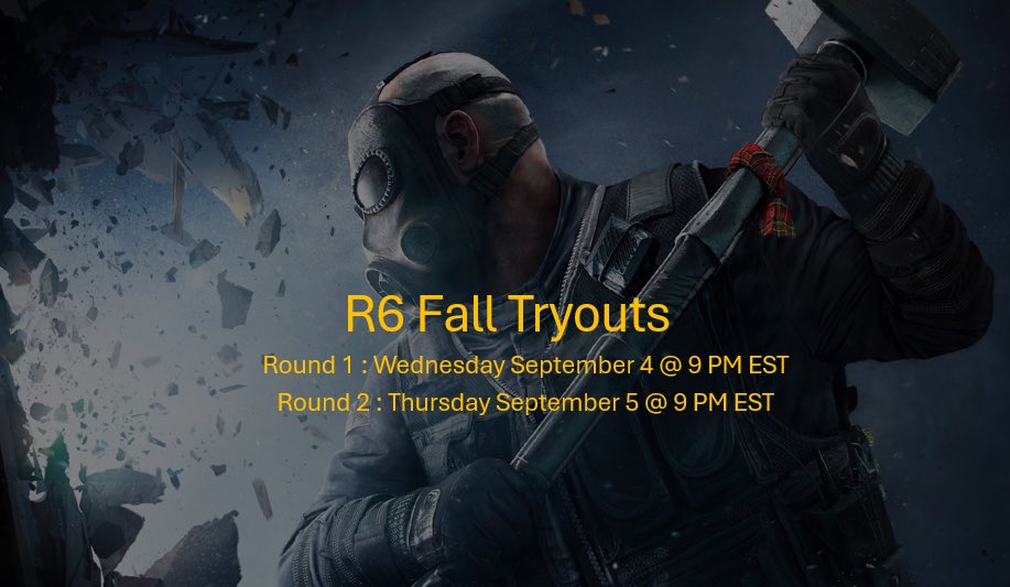 R6 Tryouts will be next week! You must atleast one tryout to be considered. Only requirement is you must be a FIU student.

Please fill out this form if you plan to attend: forms.office.com/r/LfGTkD1Pkr 

If you cannot attend or have any questions, please contact malandu on discord.