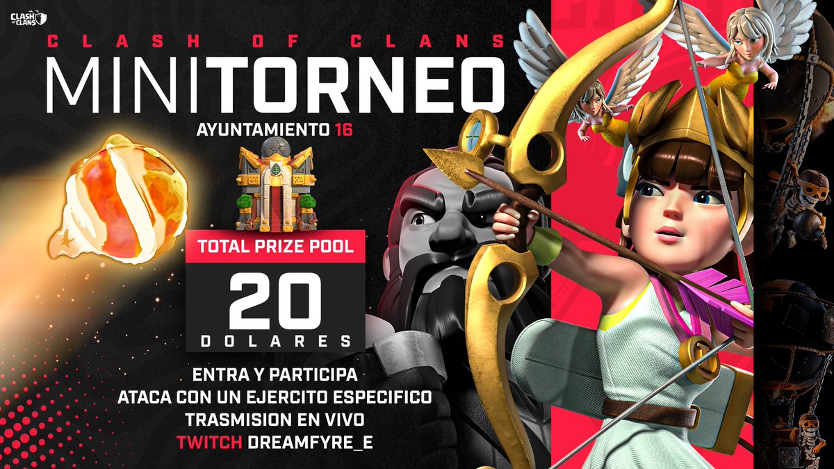 DOMINGO 1 SEPTIEMBRE!
⚔️Minitorneo Th16⚔️

 1vs1 Modo Dificil
🕑 2 pm 🇲🇽
"Doble caminata, Reina &amp; Centinela con bola de fuego "
🥇20🤑
🥈10🤑
IMPORTANTE!
Permitido atacar solo con el ejército que se les compartirá en clan
Link del clan se abrira en directo twitch.tv/dreamfyre_e