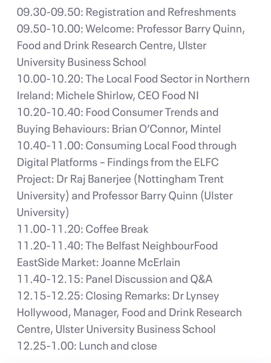 Dr Lynsey Hollywood 📝 (@lynseyhollywood) on Twitter photo Join us <a href="/UlsterUni/">Ulster University</a> this Friday to explore how consumers engage with new and emerging networks and markets for local food.
📢 Hear from CEO <a href="/Food_NI/">Food NI</a>, <a href="/mintelnews/">Mintel</a>, <a href="/NottmTrentUni/">Nottingham Trent University</a>, <a href="/JoanneMcErlain/">Joanne McErlain</a> and <a href="/UlsterBizSchool/">Ulster University Business School</a> <a href="/BarryMQuinn/">Barry Quinn</a>
➡️Book here: eventbrite.co.uk/e/emerging-loc… Join us <a href="/UlsterUni/">Ulster University</a> this Friday to explore how consumers engage with new and emerging networks and markets for local food.
📢 Hear from CEO <a href="/Food_NI/">Food NI</a>, <a href="/mintelnews/">Mintel</a>, <a href="/NottmTrentUni/">Nottingham Trent University</a>, <a href="/JoanneMcErlain/">Joanne McErlain</a> and <a href="/UlsterBizSchool/">Ulster University Business School</a> <a href="/BarryMQuinn/">Barry Quinn</a>
➡️Book here: eventbrite.co.uk/e/emerging-loc…