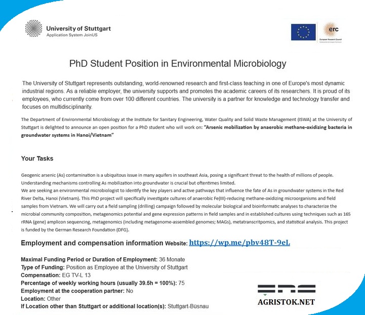 📌 4 Year PhD Fully Funded Position in Environmental Microbiology 🦠🔬 at The University of Stuttgart in Germany 🇩🇪... Please share! For details visit: wp.me/pbv48T-9eL