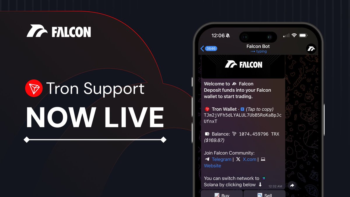 Falcon now supports TRON 🔴

The most powerful Telegram Trading Bot just added support for $TRX and Trc-20 tokens.

Launch Bot: t.me/falcon_trading…
