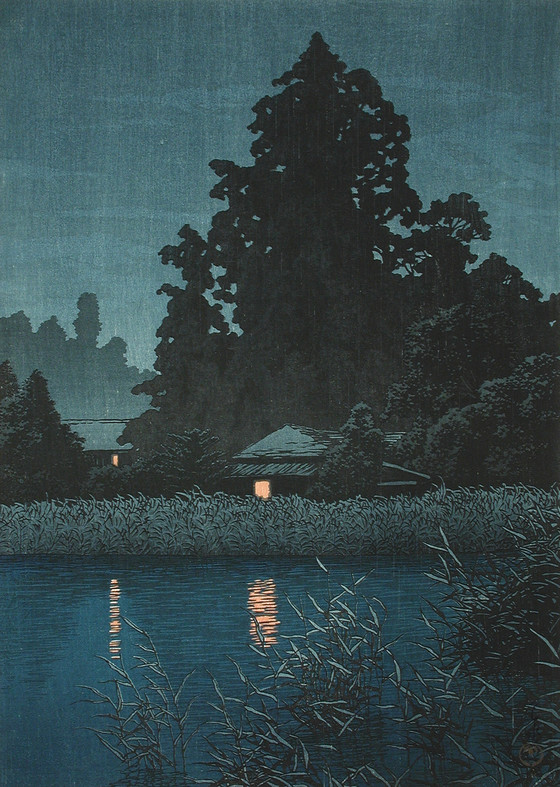 Ōmiya in Rain, by Kawase Hasui, 1930