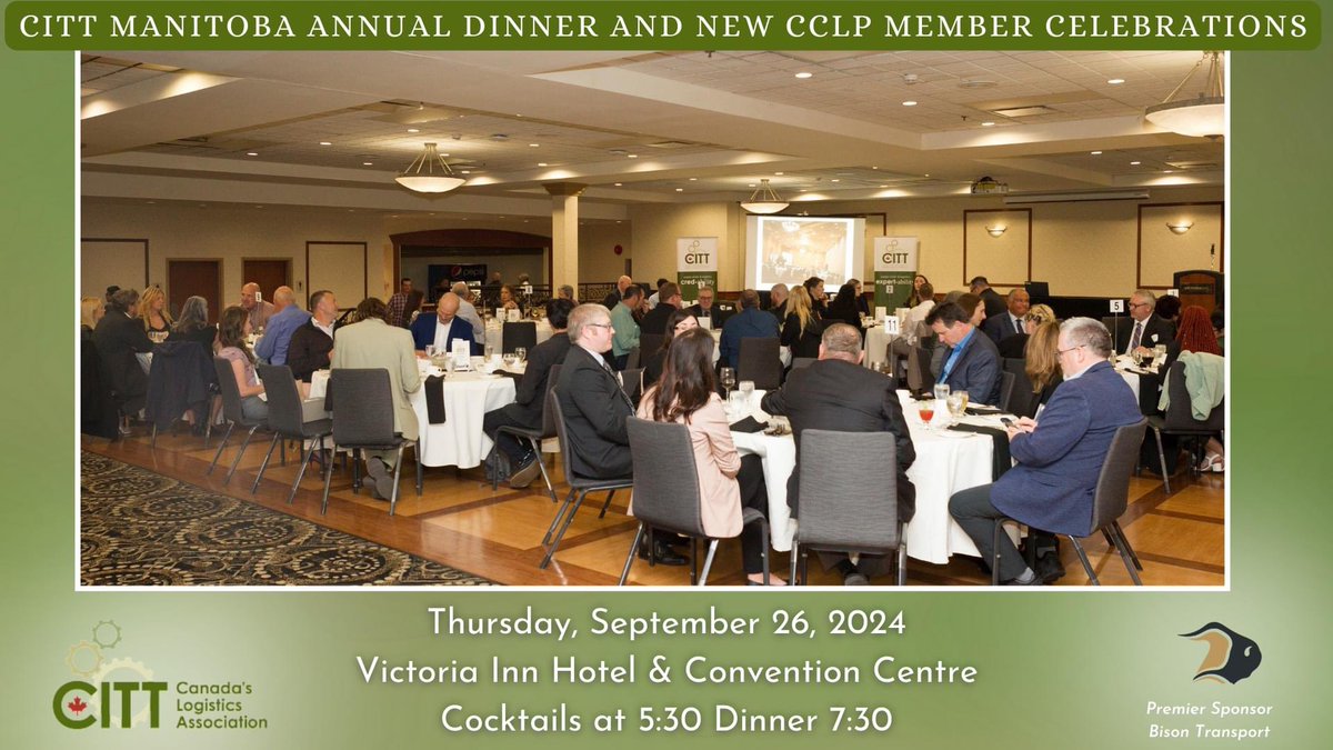 Celebrate with Manitoba's logistics professionals and new CCLP members at this special annual event, proudly sponsored by Bison Transport.
Don't miss out on an evening of networking, recognition, and great company!
Get tickets ➡tinyurl.com/25rx8scu