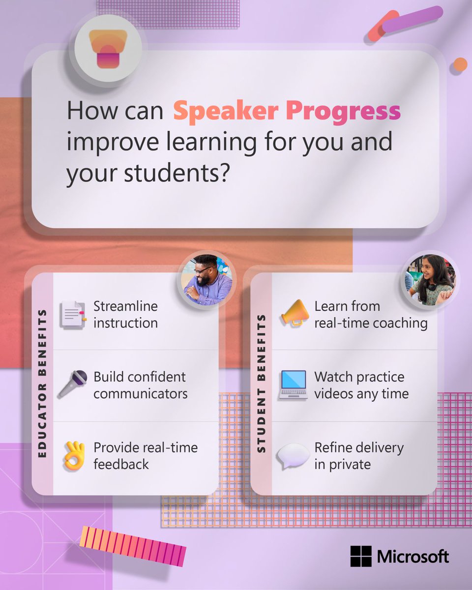 The newest Learning Accelerator from Microsoft Education is here! 🎉

Discover how Speaker Progress can support instruction and help develop confident communication skills for your students: msft.it/6040lfDMj

#edchat #MIEExpert #cpchat