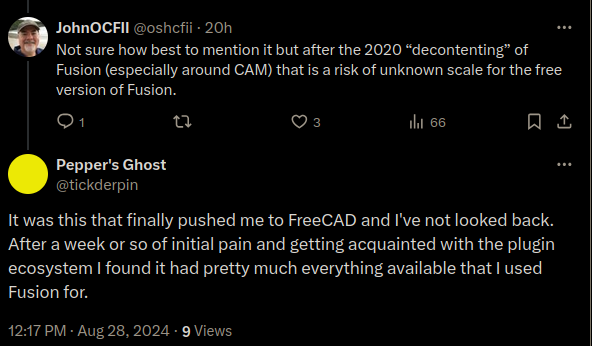 Speaking of #CAM, Shai Seger (of Fasteners and SheetMetal WBs fame) just re-wrote the #FreeCAD CAM Simulator! It's available in the 0.22 development build and will be in the upcoming 1.0 release. Wanna help us improve CAM? All current open tickets: github.com/FreeCAD/FreeCA… #fc3d