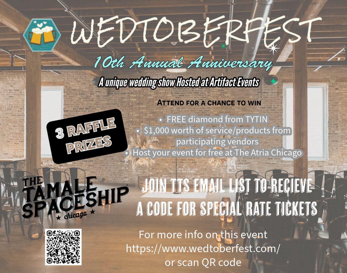 Planning your wedding or special occasion? Why not come to Chicago's most enthralling wedding expo held at Artifact Events on Wednesday, October 2nd. TIX available here eventbrite.com/e/wedtoberfest…