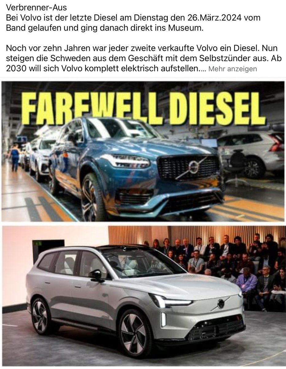 CoalDead's tweet photo. Volvo hat die Produktion von Diesel eingestellt.
Die Zukunft ist elektrisch https://t.co/G0wda0SgxO