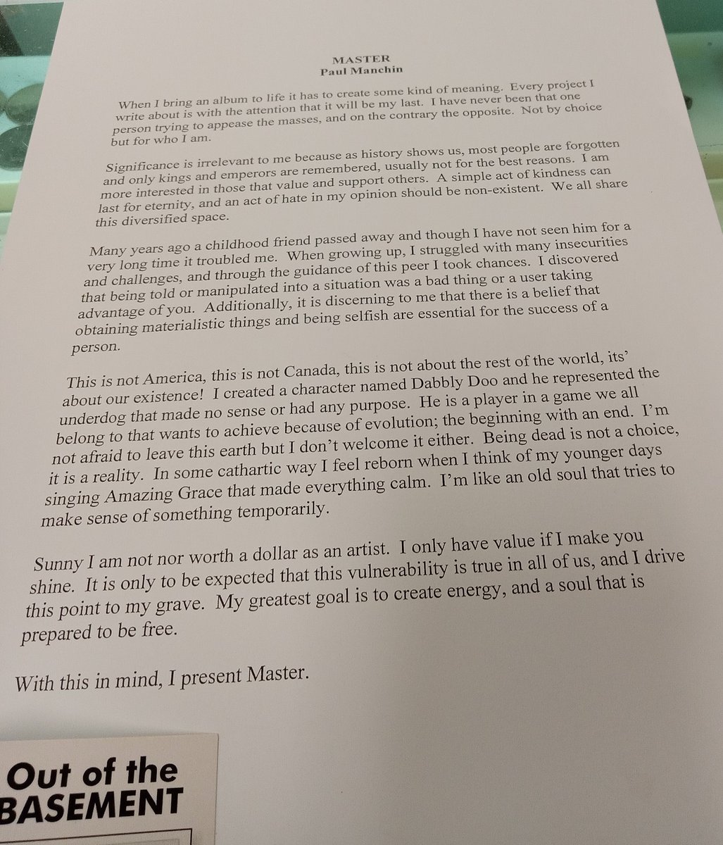 Thank you Out of the Basement for posting Paul Manchin's flyer!